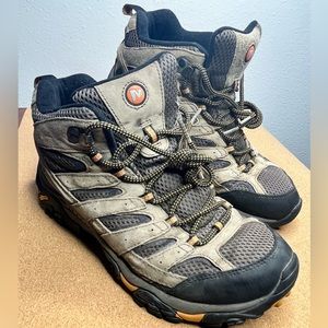Merrell Moab 2 Prime Men's 9.5 Beige Leather Mid Top Trail Hiking Boots Outdoor